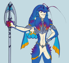 digital art of a slender blue male Breath of the Wild style zora with lobster-like features.
